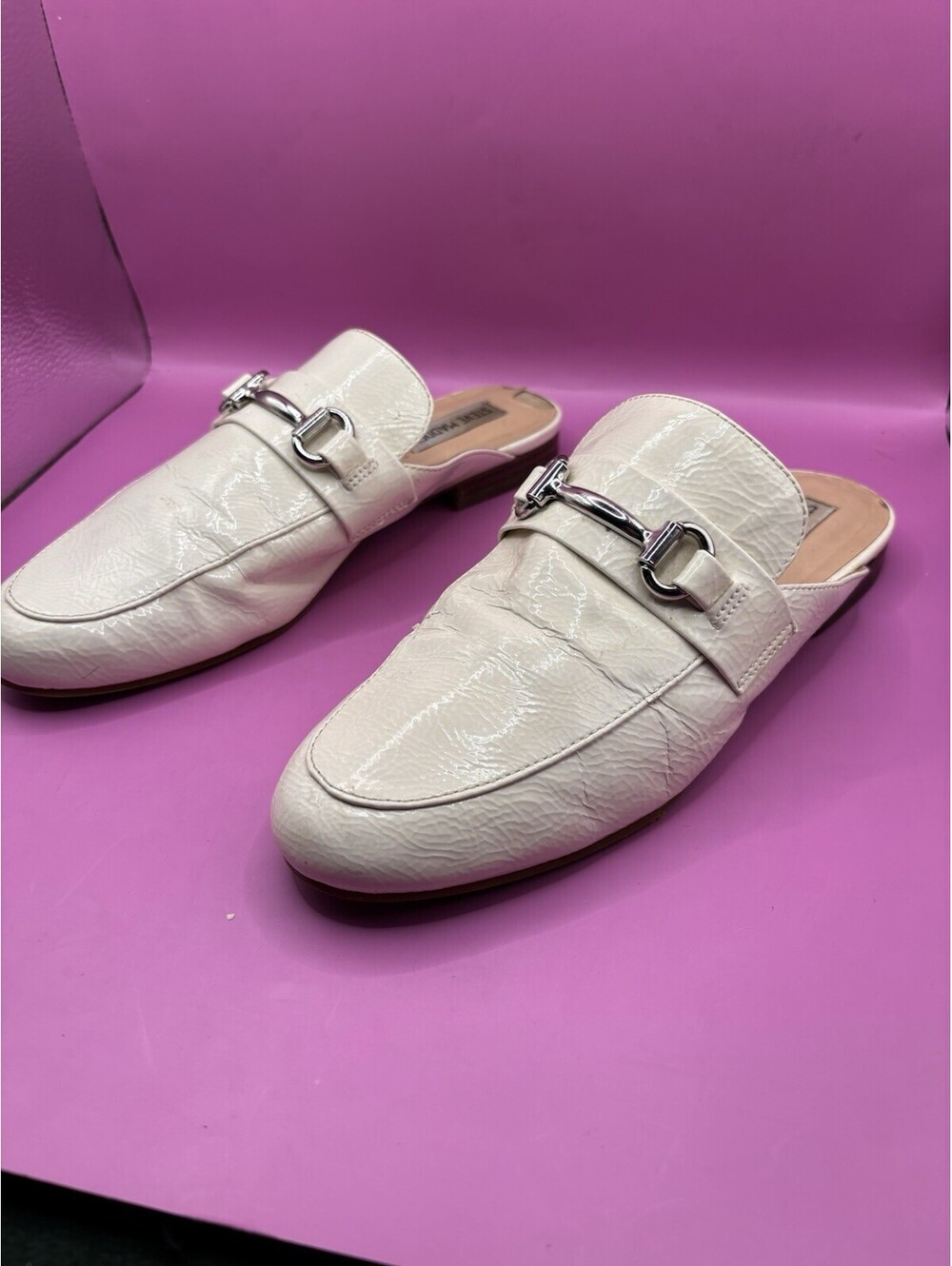 Steve Madden White Leather Slip-On Loafer Mules